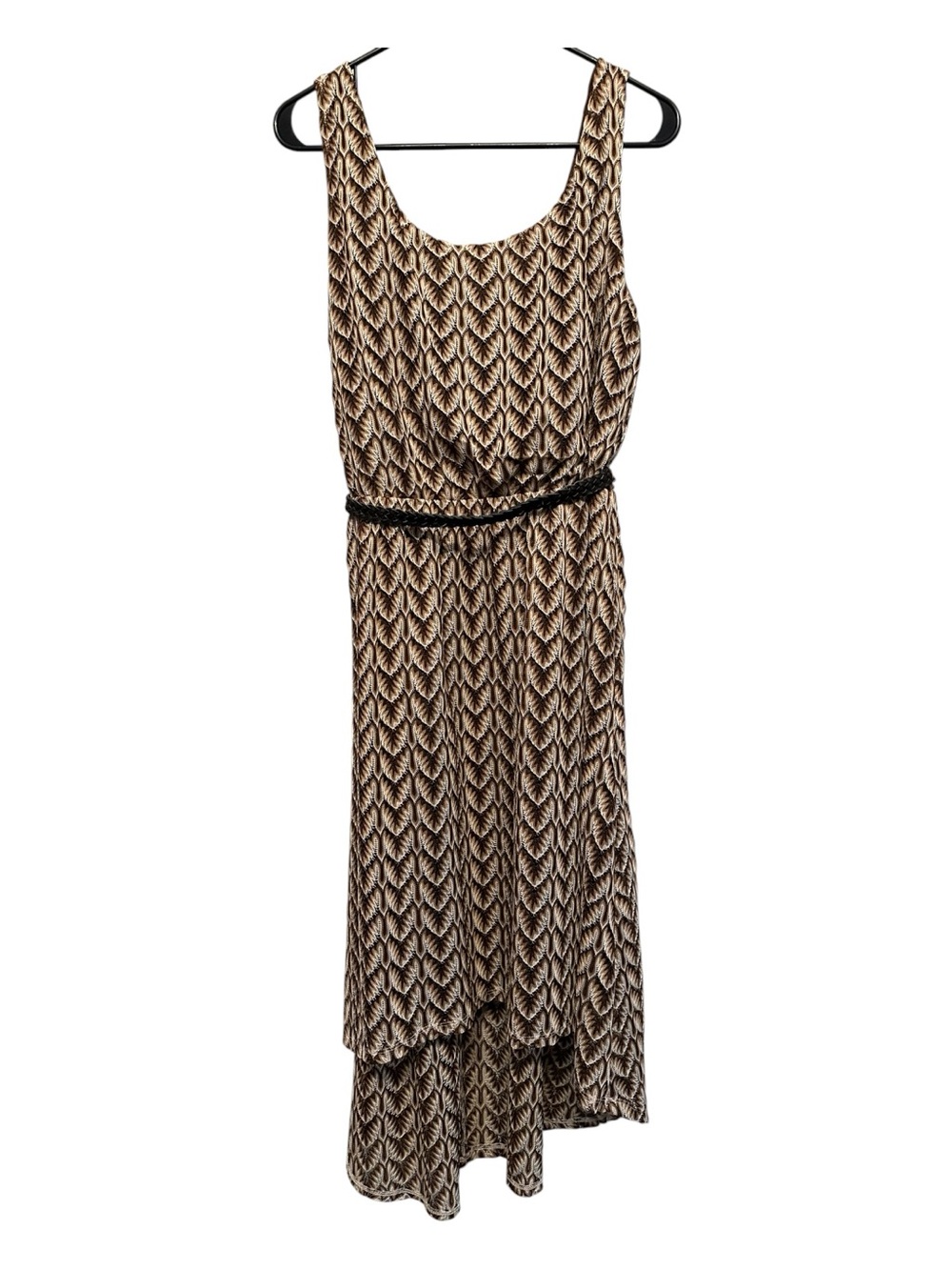 2010’s Luxology Brown & Cream Asymmetrical Maxi Dress with Braided Waist Large